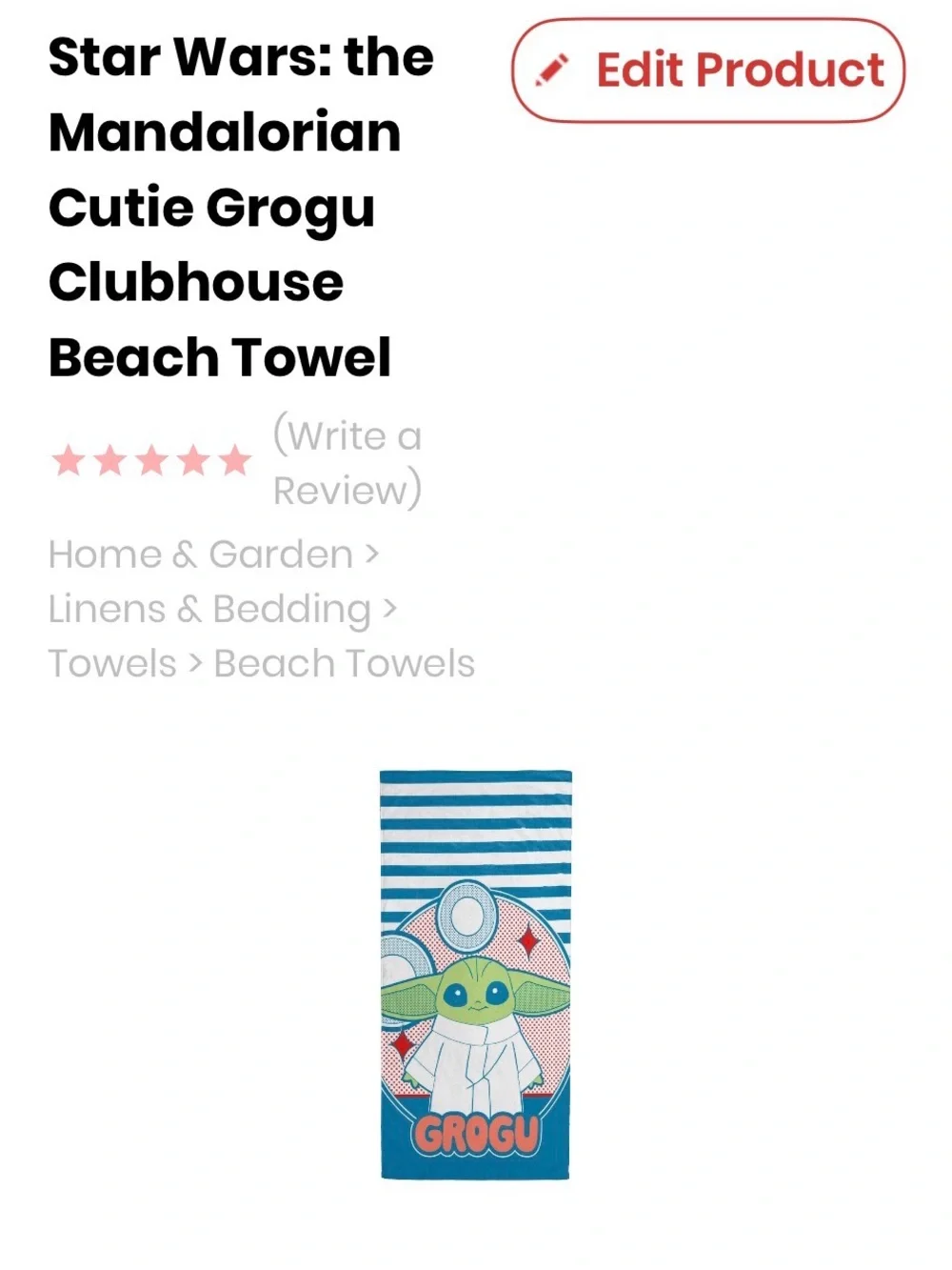 Disney The Child (Grogu) Lime, White & Blue Beach Towel 34”x62” nwt